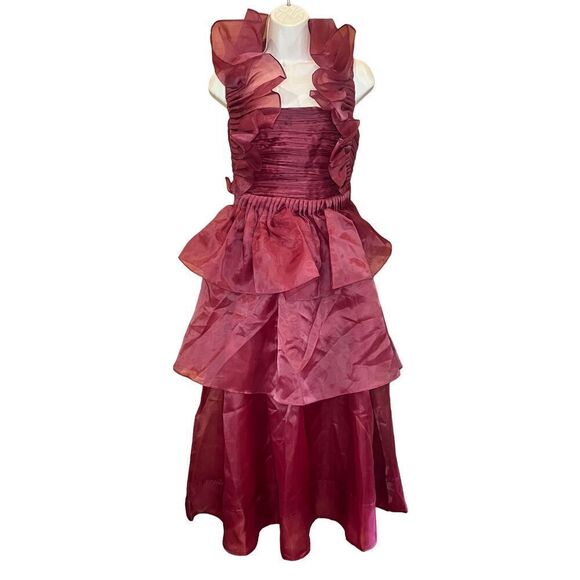 Aje. Asra Pleated Frill Midi Dress in Mahogany Red NWT Size 12/ US 8 - Picture 8 of 11